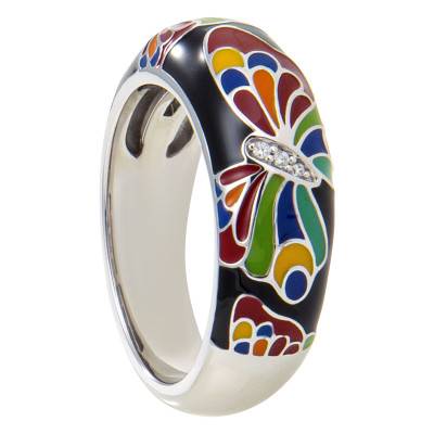 Butterfly Ring in 925 Silver & White Zirconium Oxides and Multicolor Lacquer - Una Storia