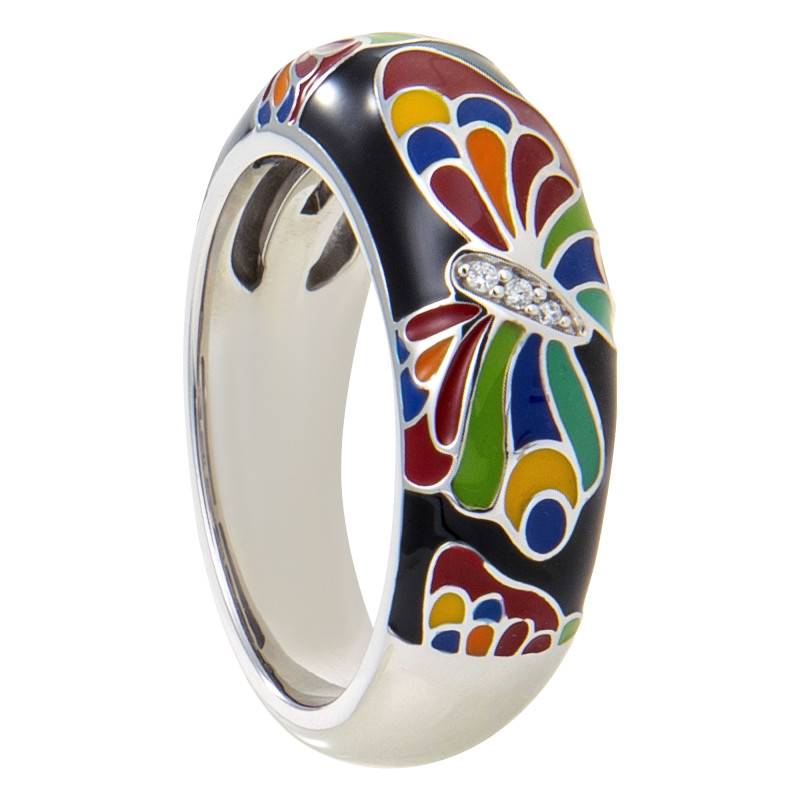Butterfly Ring in 925 Silver & White Zirconium Oxides and Multicolor Lacquer - Una Storia