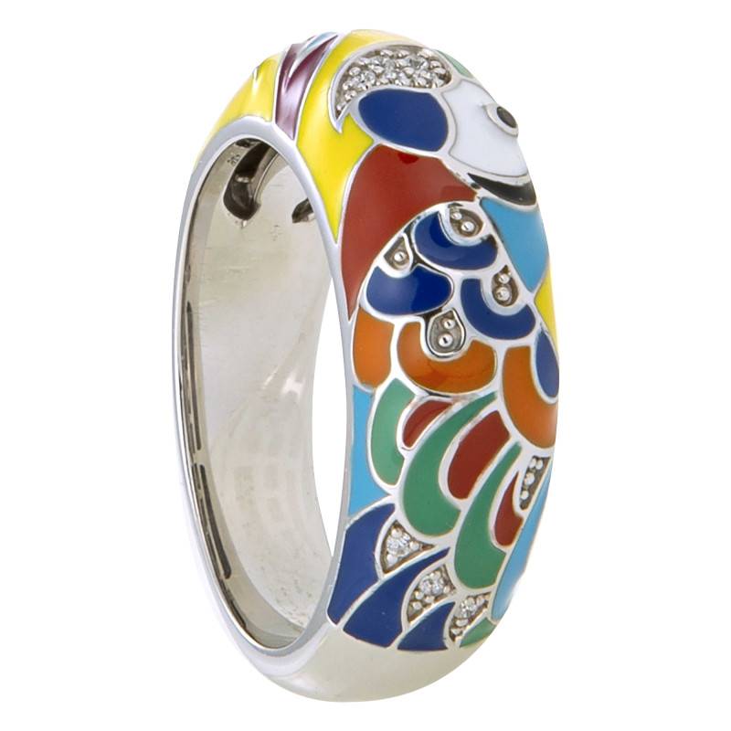LoveBird Ring in 925 Silver and Multicolor Lacquer & White Zirconium Oxides - Una Storia