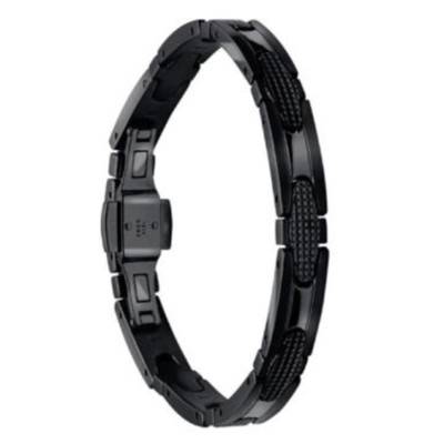 Black Steel Textured Gatsby Bracelet, Length 21 cm, Width 8 mm - HB7981 - Rochet