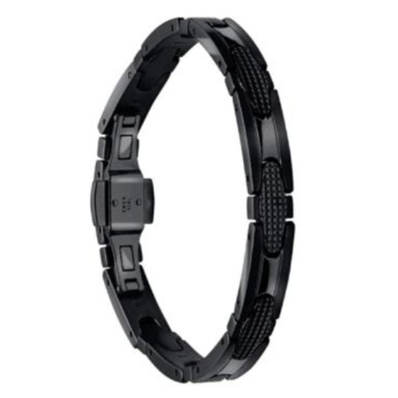 Black Steel Textured Gatsby Bracelet, Length 21 cm, Width 8 mm - HB7981 - Rochet