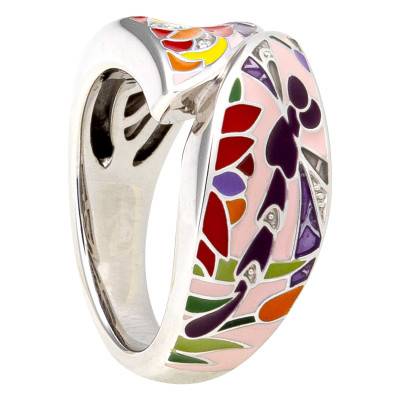 Bague Pastel en Argent 925, Laque Multicolore & Zircones Blanches - Una Storia