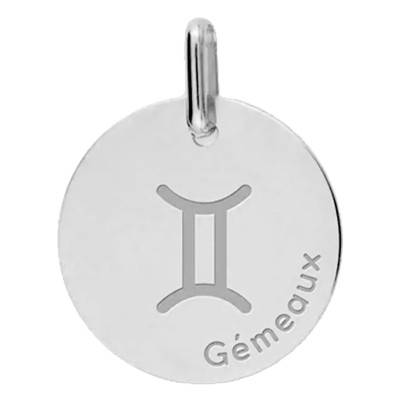 White Gold Gemini Zodiac Medal, 16 mm Diameter - Lucas Lucor