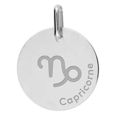 Médaille Zodiaque Capricorne Or Blanc, Diamètre 16 mm - Lucas Lucor