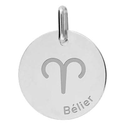 Médaille Zodiaque Bélier en Or Blanc 375 ou 750, Diamètre 16 mm - Lucas Lucor