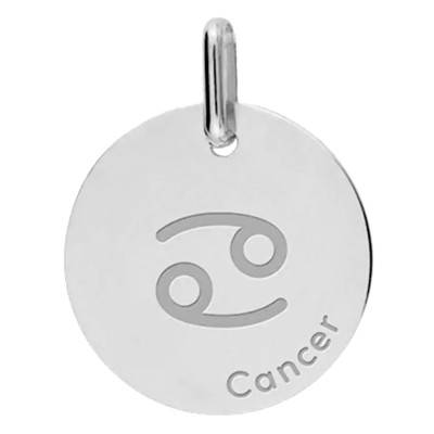 Médaille Zodiaque Cancer en Or Blanc 375 ou 750, Diamètre 16 mm - Lucas Lucor