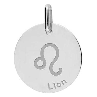 Médaille Zodiaque Lion en Or Blanc 375 ou 750, Diamètre 16 mm - Lucas Lucor