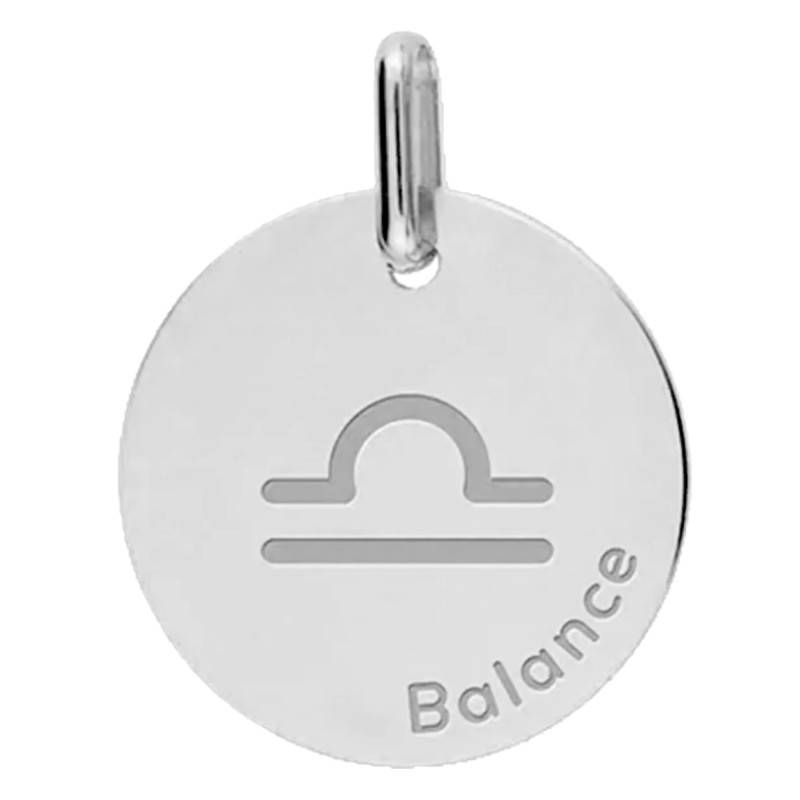 White 375/1000 (9K) or 750/1000 (18K) Gold Libra Zodiac Medal, 16 mm Diameter - Lucas Lucor