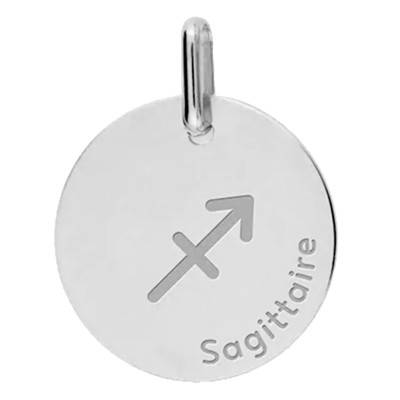 375 or 750 White Gold Engravable Sagittarius Zodiac Medal, 16 mm Diameter - Lucas Lucor