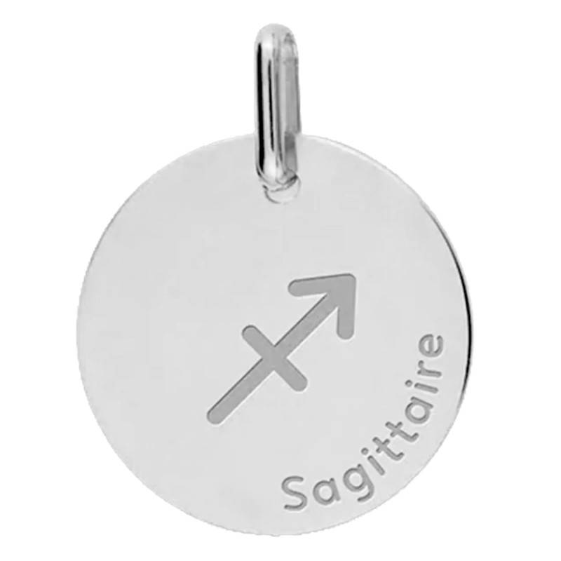 375 or 750 White Gold Engravable Sagittarius Zodiac Medal, 16 mm Diameter - Lucas Lucor