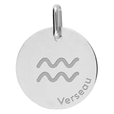 Médaille Zodiaque Verseau en Or Blanc 375 ou 750, Diamètre 16 mm - Lucas Lucor