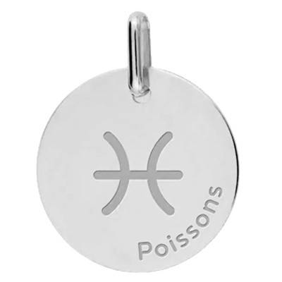 Médaille Zodiaque Poisson en Or Blanc 375 ou 750, Diamètre 16 mm - Lucas Lucor