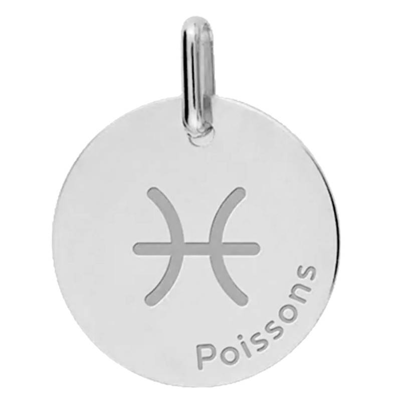 375 or 750 White Gold Pisces Zodiac Sign Medal, 16 mm Diameter - Lucas Lucor