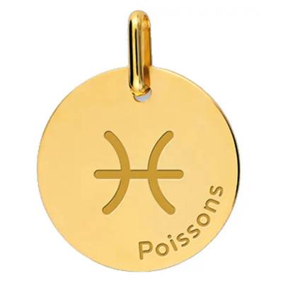 Yellow Gold 375 or 750 Pisces Zodiac Sign Medal, 16 mm Diameter - Lucas Lucor