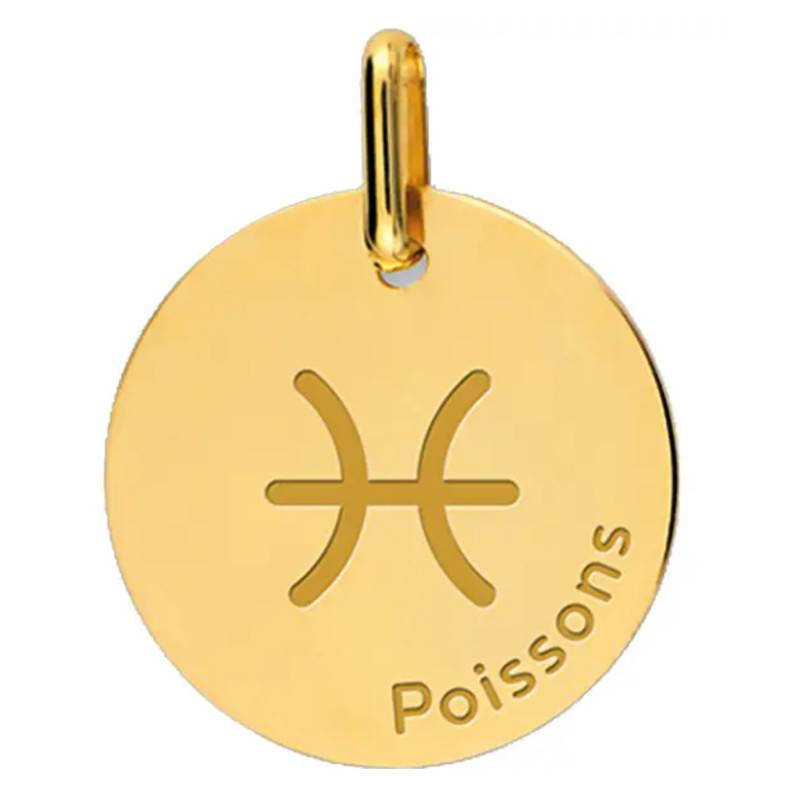 Yellow Gold 375 or 750 Pisces Zodiac Sign Medal, 16 mm Diameter - Lucas Lucor