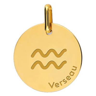 Yellow Gold 375 or 750 Aquarius Zodiac Sign Medal, 16 mm Diameter - Lucas Lucor