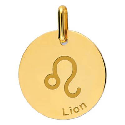Yellow Gold 375 or 750 Leo Zodiac Sign Medal, 16 mm Diameter - Lucas Lucor