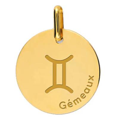 Yellow Gold 375 or 750 Gemini Zodiac Medal, Diameter 16 mm - Lucas Lucor