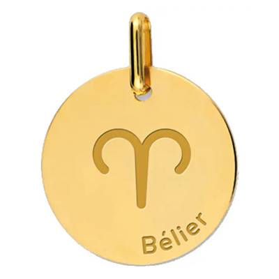 Yellow Gold Aries Zodiac Medal 375 or 750, 16 mm Diameter - Lucas Lucor