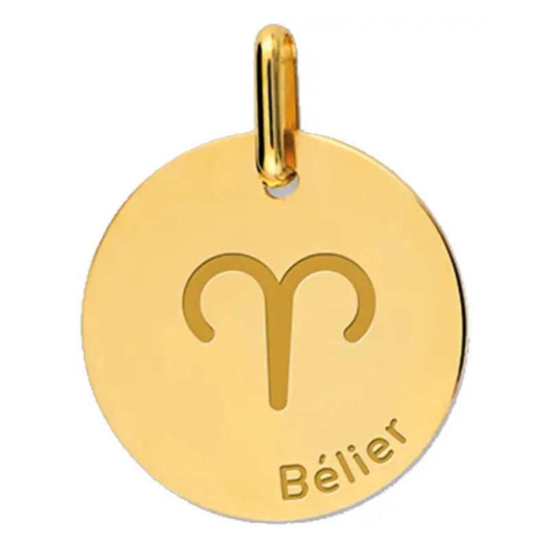 Yellow Gold Aries Zodiac Medal 375 or 750, 16 mm Diameter - Lucas Lucor
