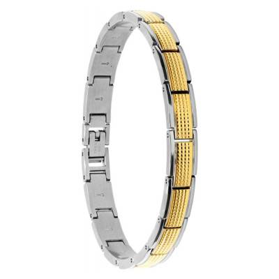 Bracelet Loft Clous de Paris en Acier Bicolore Doré, Longueur 22 cm, Largeur 8,00 mm - HB7283 - Rochet