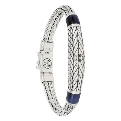 Bracelet Ellen XS Stone en Argent 925 & Oeil de Tigre Bleu, Largeur 10 mm, Longueur 15 à 19 cm - Buddha to Buddha