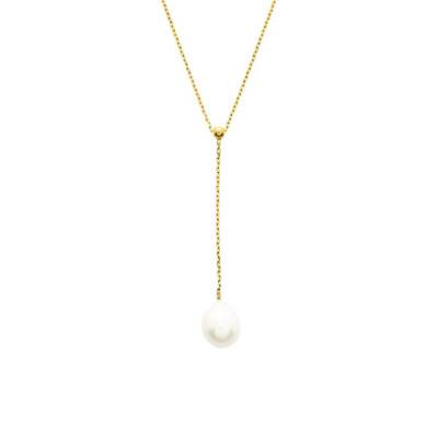 Collier Goutte en Or Jaune 750 & Perle Blanche, Longueur 42 cm - Emanessence