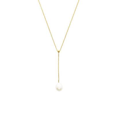 Collier Goutte en Or Jaune 750 & Perle Blanche, Longueur 42 cm - Emanessence