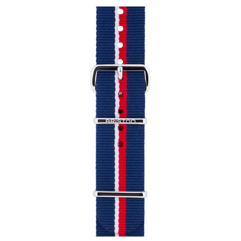 Striped Navy White Red NATO Watch Strap 20 mm, Length 280 mm - Briston