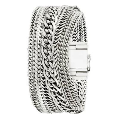 Nathalie 925 Sterling Silver Multi-Chain Bracelet, Width 32 mm, Length 17 cm to 21 cm - Buddha to Buddha