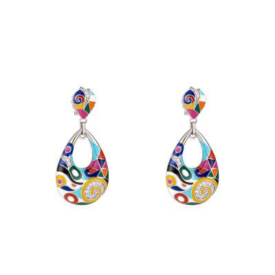 Marina 925 Silver, White Zirconium Oxide & Multicolor Lacquer Drop Earrings - Una Storia