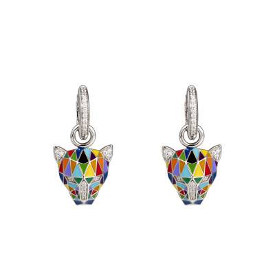 Boucles d'oreilles Fauve en Argent 925, Laque Multicolore & Zircones Blanches - Una Storia