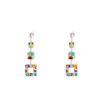 Bahia 925 Silver, White Cubic Zirconia & Multicolor Lacquer Drop Earrings - Una Storia