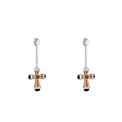 Boucles d'oreilles Compostella en Argent 925, Laque Multicolore & Zircones Blanches - Una Storia