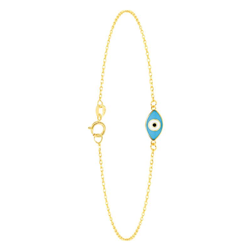 375/1000 Yellow Gold & Blue Evil Eye Bracelet, Length 19 cm, Width 4 mm - Emanessence