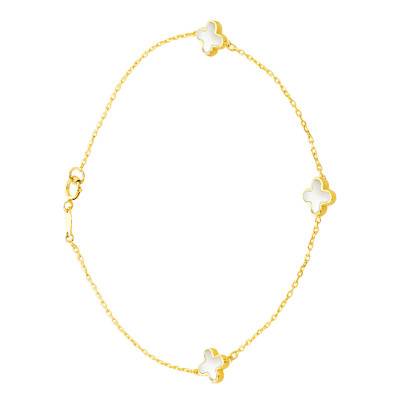 375/1000 Yellow Gold & Mother-of-Pearl Clover Bracelet, Length 19 cm, Width 1.65 mm - Emanessence
