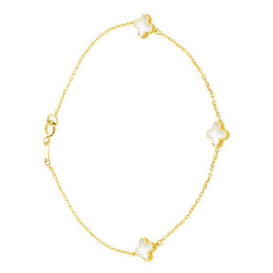 Collier En Or Jaune 18 Carats Avec Trèfles En Nacre - Pour Femme - Neuf Avec étiquettes