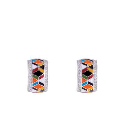 Siena Leverback Earrings in 925 Silver & White Zirconium Oxides and Multicolor Lacquer - Una Storia