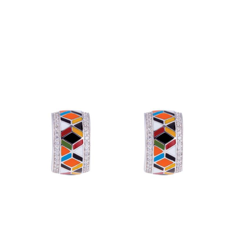 Siena Leverback Earrings in 925 Silver & White Zirconium Oxides and Multicolor Lacquer - Una Storia