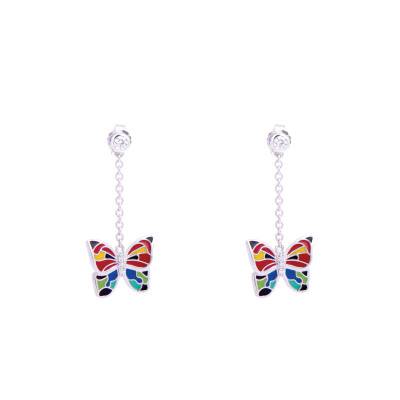 Boucles d'oreilles Papillon en Argent 925, Laque Multicolore & Zircones Blanches - Una Storia