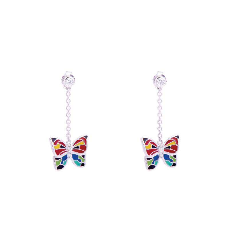 Multicolor Butterfly Drop Earrings in 925 Silver & White Zirconium Oxides - Una Storia