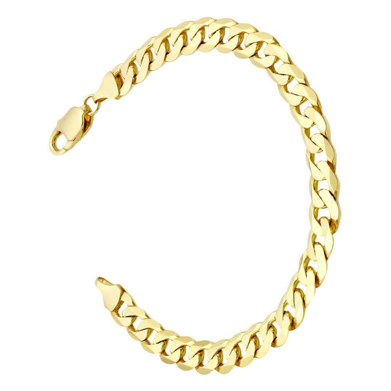 375/1000 Yellow Gold Curb Chain Bracelet, Length 19 cm, Width 7 mm - Emanessence
