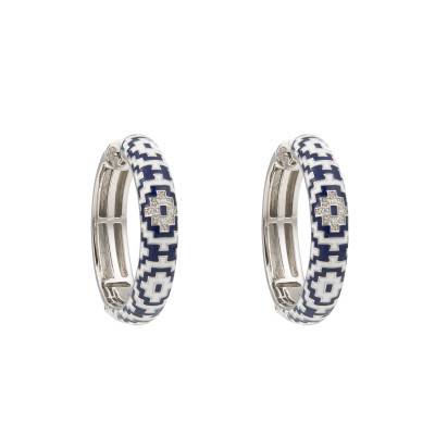 Créoles Aztec en Argent 925, Laque Bicolore & Zircones Blanches, Diamètre 30 mm - Una Storia