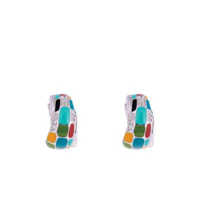 Boucles d'oreilles Mosaïque en Argent 925, Laque Multicolore et Zircones Blanches - Una Storia