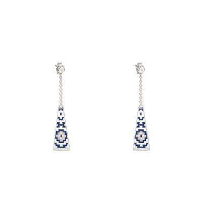 Boucles d'oreilles Aztec en Argent 925, Laque Multicolore & Zircones Blanches - Una Storia