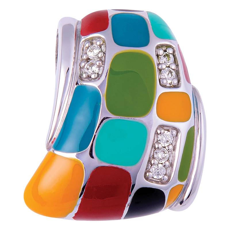 925 Silver Multicolor Lacquer & White Zirconium Oxide Mosaïque Pendant - Una Storia
