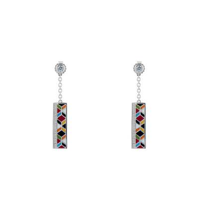 Siena 925 Silver, White Zirconium Oxide & Multicolor Lacquer Drop Earrings - Una Storia