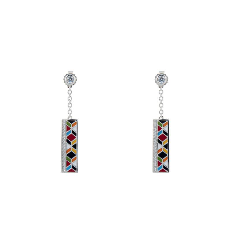 Siena 925 Silver, White Zirconium Oxide & Multicolor Lacquer Drop Earrings - Una Storia