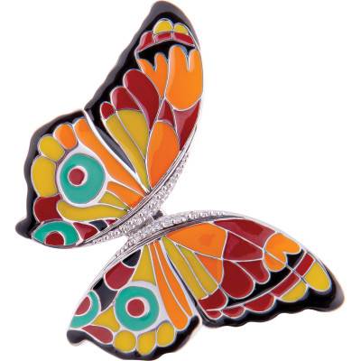 Pendentif Papillon en Argent 925, Laque Multicolore & Zircones Blanches - Una Storia