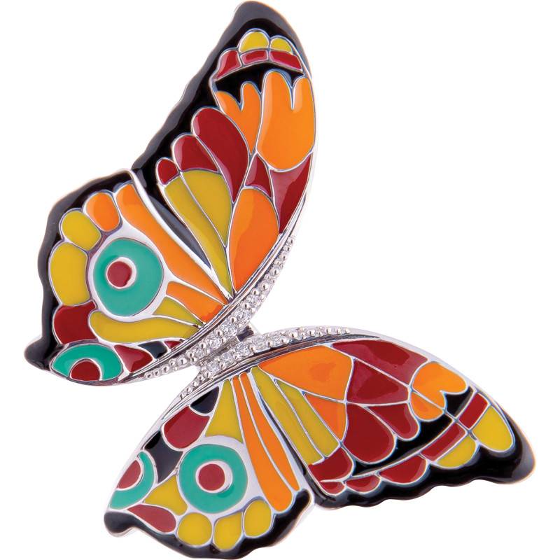 925 Silver Multicolor Lacquer & White Zirconium Oxide Butterfly Pendant - Una Storia
